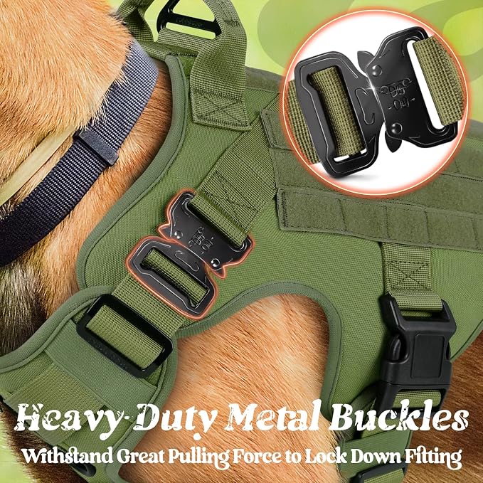 rabbitgoo Tactical Dog Harness X-Large, Heavy Duty Military No Pull Vest | Sturdy Metal Buckles, 5 Adjustments, Molle System, Powerful Pullers for Training, Hunting, Outdoor, Green, X-Large