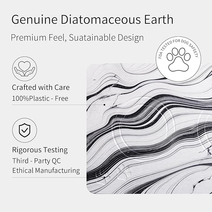 Diatomite Stone Pet Feeding Mat for Dog Cat Super Absorbent Diatomite Quick Drying Stone Dog Food Mat, Dog Mats for Food and Water with Non-Slip Station, Fast Dry Pet Mats,Marble Water Flow