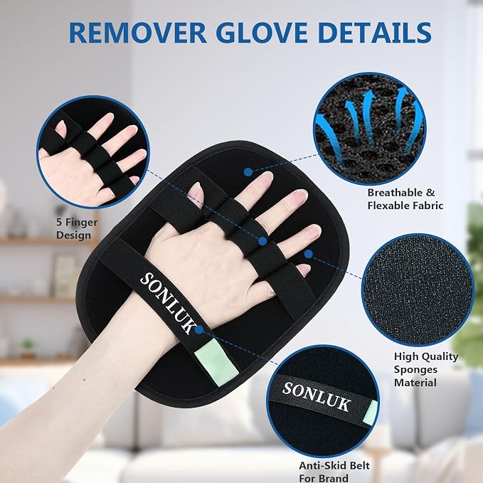 2 Pack Pet Hair Removal Glove,Upgraded 5-Finger Pet Hair Remover Glove for Dogs&Cats,Reusable Electrostatic Magic Brush Pet Hair Removal Tool for Laundry,Furniture,Carpets,Car Seats(Black)