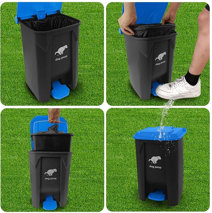 Dog Poop Trash Can Outside - 20L/5Gal Large Outdoor Trash Can with Lid Blue | utdoor Dog Poop Trash Can with 100 Bags, Pedal and Removable Inner Bin, Odor Control, Suitable for All Types of Dogs