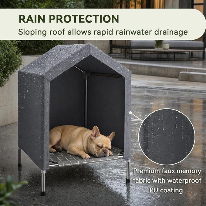 Elevated Dog House for Small Dogs, Raised Dog Bed with Removable Canopy | Weather-Resistant Sunshade Fabric, Indoor & Outdoor Portable Pet Tent, Rust-Proof Stainless Steel Frame, for Small Dogs