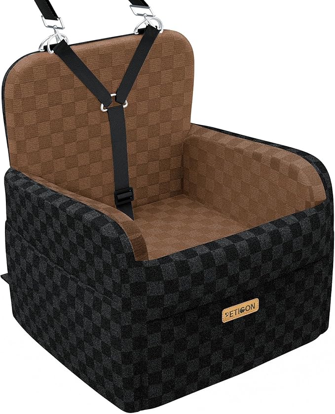 PETICON Waterproof Dog Car Seat for Small Medium Dogs, 6in Memory Foam | Pet Booster Seat for Dogs up to 26 lbs with Pockets, Detachable Washable Pet Carseat with Y-Shape Safety Belt