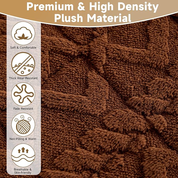 OTOB Sofa Covers for 3 Cushion Couch Washable, All Seasons Non Slip Fuzzy Pet Couch Cover, Soft Plush Geometric Jacquard Sofa Slipcovers, Kids Pet Friendly Dog Bed Mats (Dark Coffee, 27.6" x 70.9")