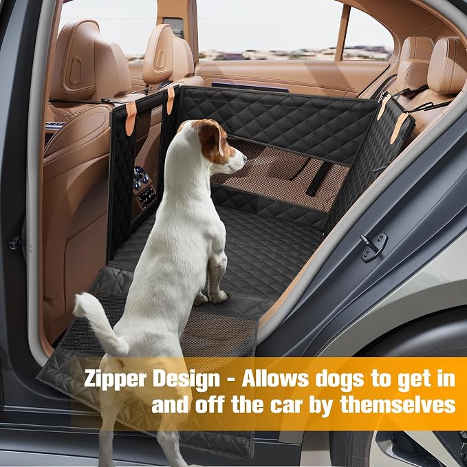 PETICON Large Dog Car Seat, Back Seat Extender for Dogs with Hard Bottom | Waterproof Medium Carseat for Dogs with 3 Mesh Windows, Pet Seat Cover for Cars, Trucks and SUVs