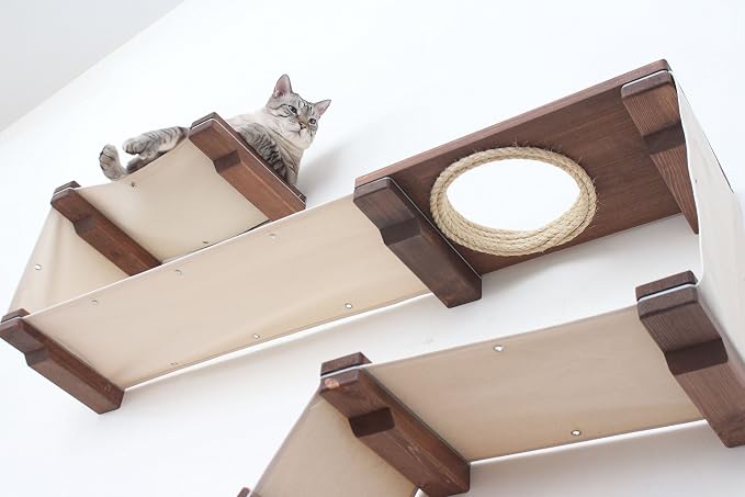 CatastrophiCreations Cat Wall Mounted Play Cat Condo, Bamboo Frame, Modular Design, Sisal Pole, Hammock, 18" and 34" Sections