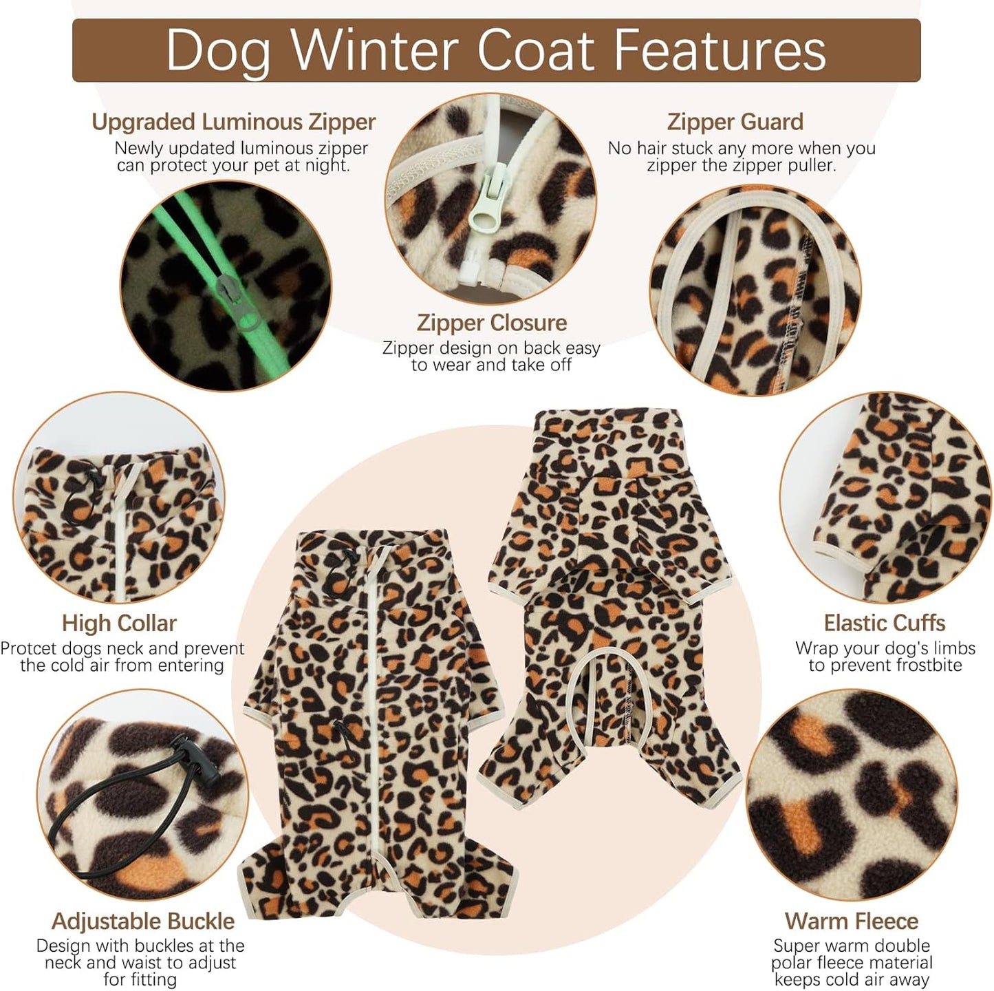 ROZKITCH Large Dog Coats for Winter, Pet Windproof Warm Cold Weather Jacket Vest with Luminous Zipper, Jumpsuit Apparel Outfit Clothes for Small Medium Large Dog Brown XL