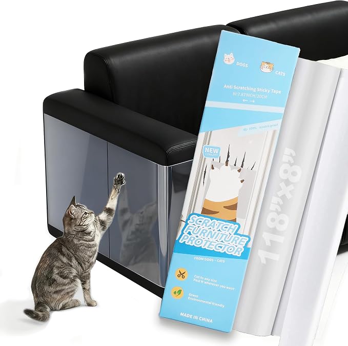 Anti Cat Scratch Furniture Protector Tape Damage-Free Couch Guard, 118"x8" | clear,strong adhesive,flexible,easy to apply,easy to remove,pins-free,residue-free,long-term use,massive coverage,non-toxic