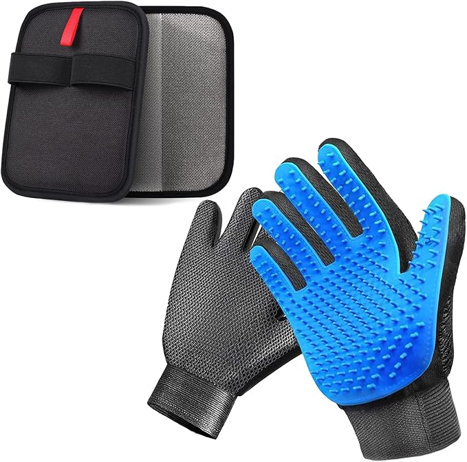 NVNAN 2-in-1 Pet Grooming Glove & Fabric Hair Remover - Reusabie, Silicone Massage Bristles,Static Adhesion for Quiuck Shedding Control,Safe for Dogs & Cats