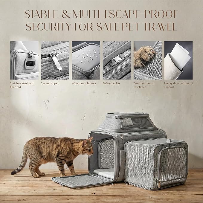 Top and Side Expandable Pet Carrier with Treat & Pet Window,17x11x9.5 Inch Alaska Hawaiian Airline Approved,Soft-Sided Dog Carrier for Small Dogs and Cats,Travel Cat Carrier with Locking Zippers
