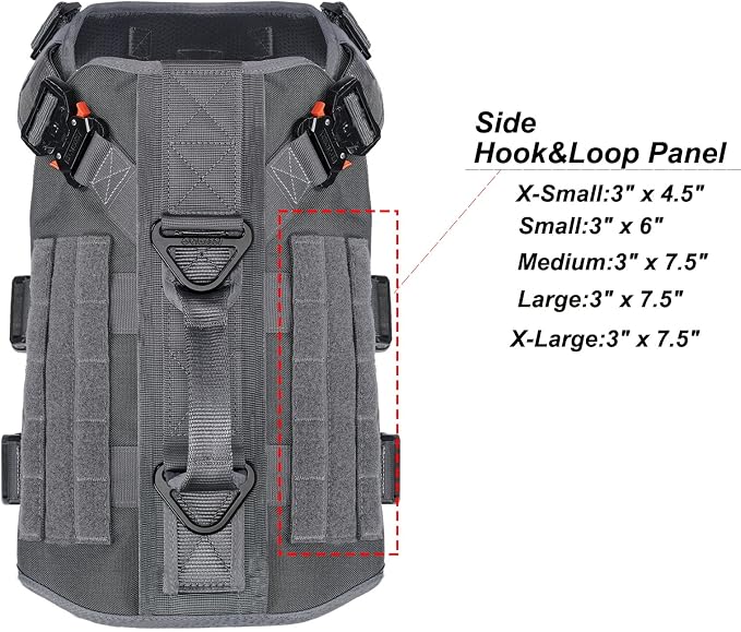 ICEFANG No Pull Tactical Dog Harness for X-Large Dogs,Adjustable Dog Vest | Control Handle,MOLLE Panel,Front Hook,3 Leash Clips,Soft Padded,for walking training,Grey,X-Large