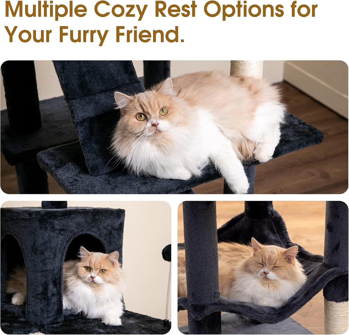 MWPO 70.1-Inch Large Cat Tree, Multi-Level Tall Cat Tower for Indoor Cats, Plush Cat Condo with Big Padded Perches, Sisal-Covered Scratching Posts, Hammock, Toys for Kittens & Cats - Smoky Grey