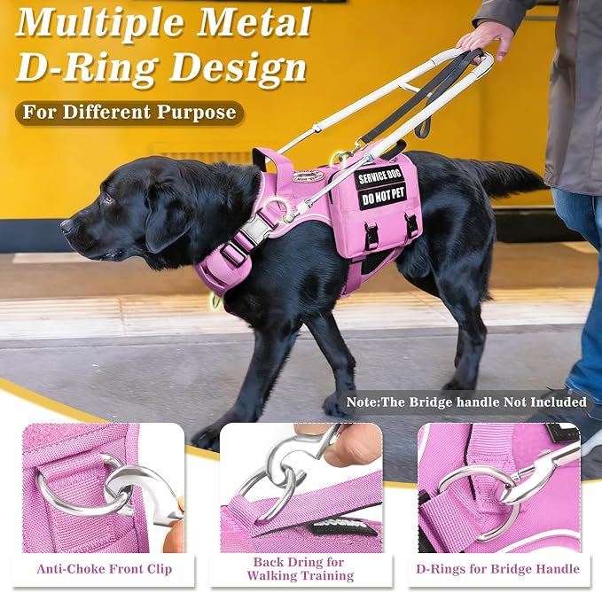 Service Dog Vest with Removable Backpack for Medium Dogs Pink M | No Pull Adjustable Dog Harness with Pockets,Soft Padded Handles&Molle for Patches,Heavy Duty for Training Hiking Hunting