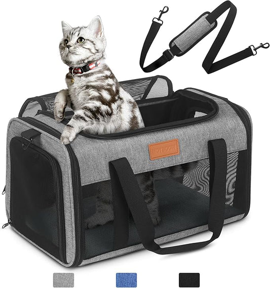 PETUX Airline Approved Pet Carrier for Small Cats up to 12 lb, 17x11x9.5 in | Underseat, Top & Side Entry, TSA‑Friendly, Soft Sided Cat Carrier with Breathable Anti-Scratch Mesh for Travel & Vet, Grey