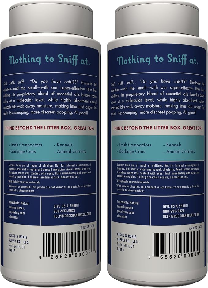 Rocco & Roxie Litter Box Odor Eliminator, Best Natural Urine Deodorizer for Cat Litter Boxes Cats Smell Control, Odor Absorber, Safe for Kitty, 12 oz pack of 2