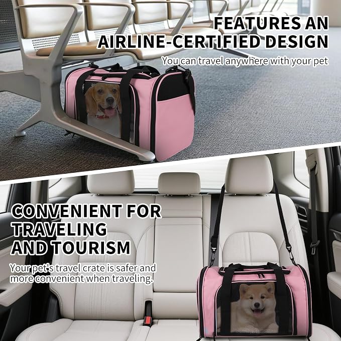 Carriers Soft-Sided Pet Carrier Pink for Medium Large Cats Dogs Undertake 35Lbs,Ventilated Mesh Windows,Top Load Cat Carrier with Airline Approved(X-Large,Pink)