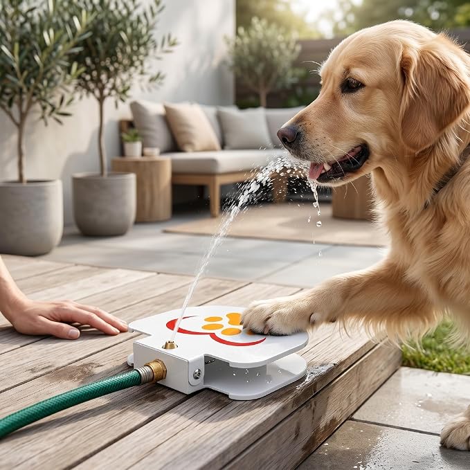 Pssopp Heavy Duty Dog Water Fountain for Large Breeds, 100lb Rated Pedal Operated Dispenser Outdoor Yard Hydration System