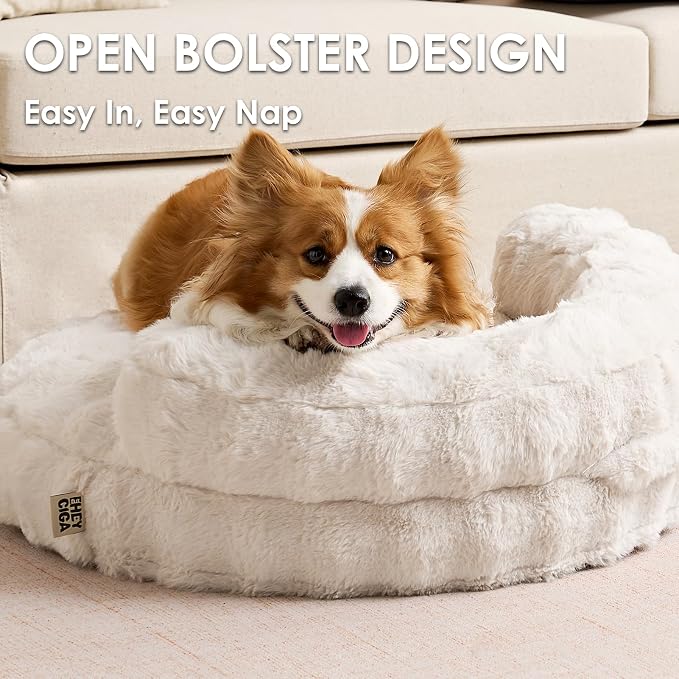 EHEYCIGA Soft Dog Couch Bed for Large Dog, Fluffy Medium Dog Bed with Removable Washable Cover, Bolster Pet Sofa, Waterproof and Non-Slip, 36" x 36"x 9", Cream