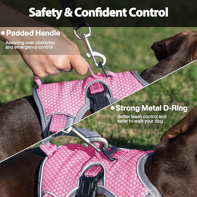 Escape Proof Dog Harness, Dachshund Harness, Reflective Dog Harness with Handle, Durable,Adjustable Vest for Small Medium Large Dogs Walking, Training, and Running Gear (Pink,S)