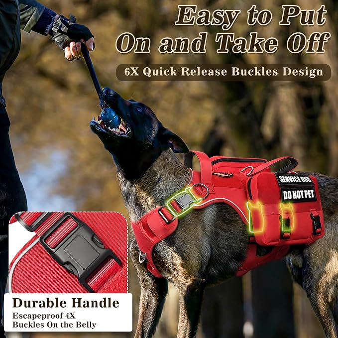 Service Dog Vest with Removable Backpack for Medium Sized Dog Red M | No Pull Adjustable Dog Harness with Pockets,Soft Padded Handles&Molle for Patches,Heavy Duty for Training Hiking Hunting