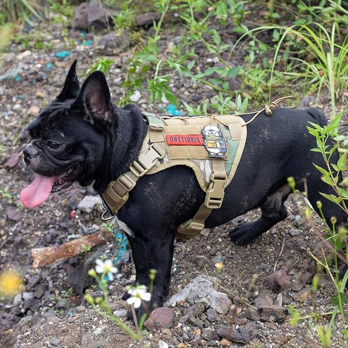 OneTigris Tactical Dog Harness with Handle No-Pull Adjustable for Large Dog | Military 1000D Pullable Nylon, Service Dog Vest with Hook & Loop Panels, Easy On & Off for Walking Hiking Training Camo XL