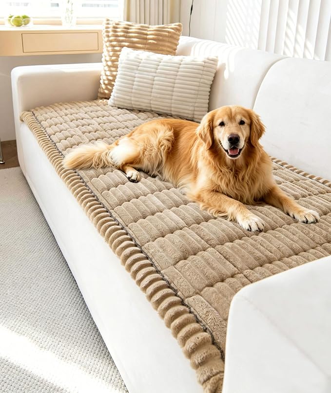 OTOB Sofa Covers for 3 Cushion Couch Washable, Fuzzy Non Slip Pet Friendly Couch Cover Protector Love Seat, All Seasons Soft Plush Furniture Bed Mats Sofa Slipcovers (Coffee, 31.5" x 70.9'')