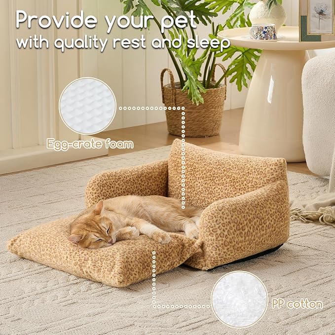 Hollypet Cat Bed Small Dog Orthopedic Couch Beds for Pets up to 13 lbs | Fluffy Multifunctional Double-Layer Warming Kitten Pet Couch Orthopedic Beds with Machine Washable Cover and Non-Slip Bottom