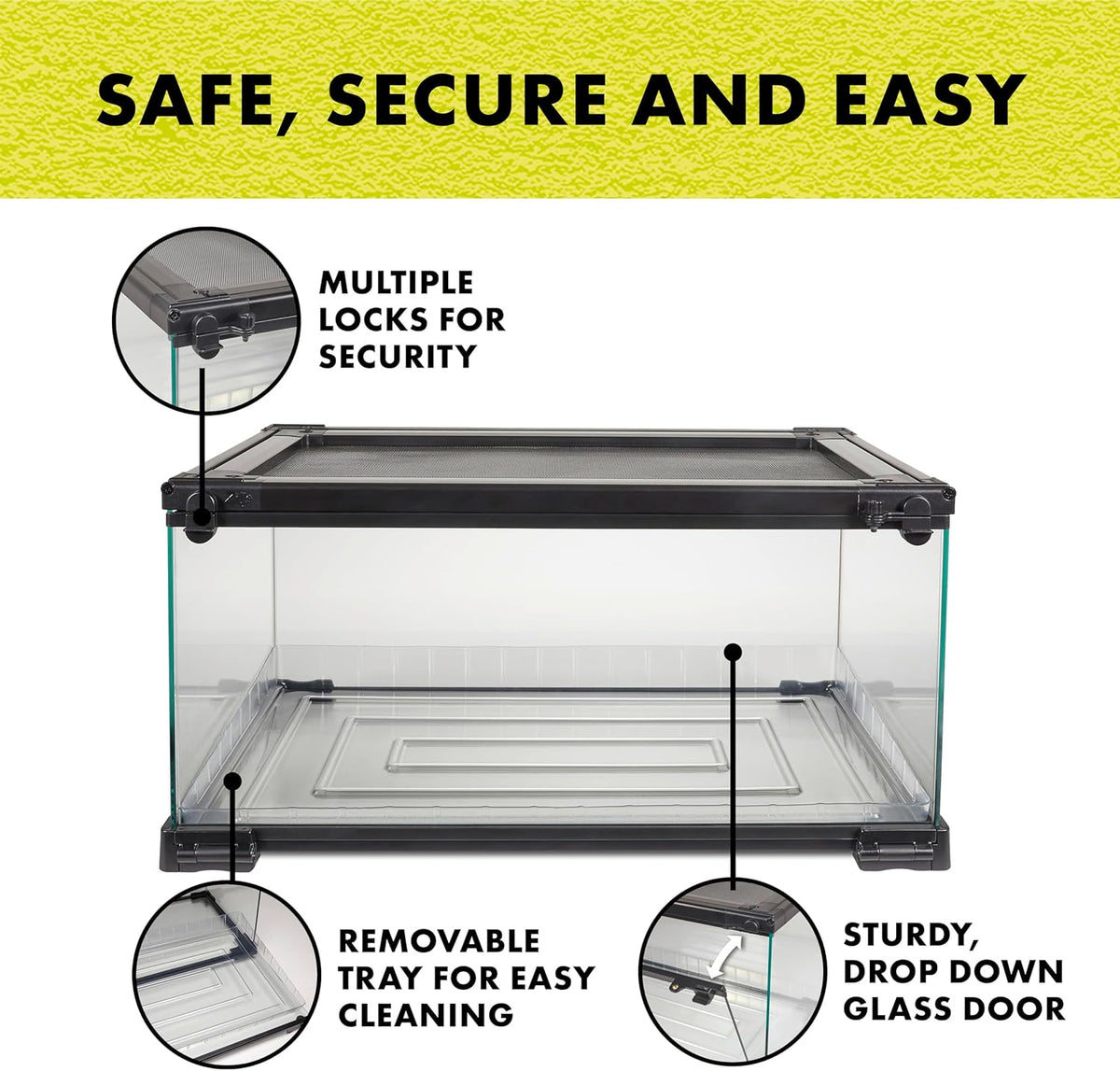 Zilla QuickBuild Reptile 10 Gallon Glass Terrarium Habitat with Bedding Tray For Geckos, Snakes, Lizards, Frogs, Turtles, and Tortoises, 20" x 12" x 10"
