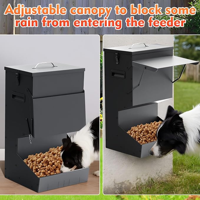 Willinglong 1 Pcs Automatic Dog Feeder with Lid 50 Lbs Capacity Outdoor Dog Feeder Hanging Self Feeding Pet Food Dispenser Pet Food Feeders for Large Dogs Large Breed