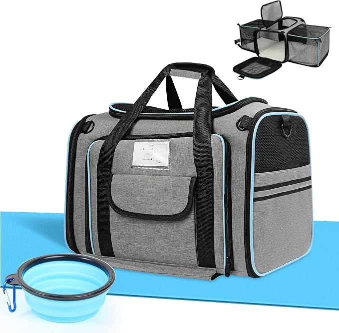 Pet Carrier Airline Approved, Expandable Pet Cat Carriers with Wheels for Dogs, Airline Approved Cat Dog Carrier, TSA Approved Pet Carrier in Cabin, Pet Dog Cat Carrier Soft, Cat Travel Carrier(Grey)