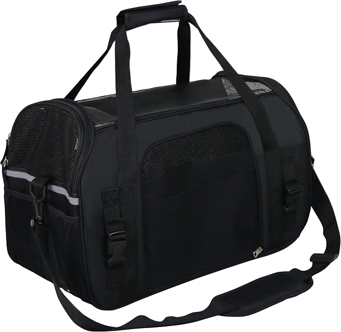 EliteField Soft Sided Pet Carrier (3 Year Warranty, Airline Approved), Multiple Sizes and Colors Available (Medium: 17" L x 9" W x 12" H, Black)