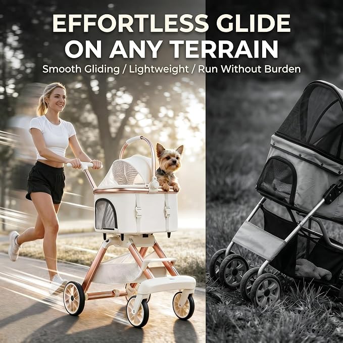 All-Terrain Pet Stroller for Small Medium Dogs & Cats,20 lbs Capacity - Portable Carrier with One-Touch Brake, Lightweight Foldable Design & Shock Absorption Wheels,Black