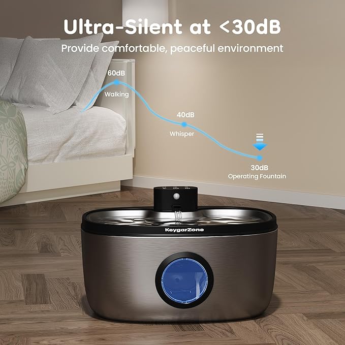 Wireless Cat Water Fountain Stainless Steel: 5L Stainless Steel Pet Water Fountain for Cats & Dogs Indoor, Automatic Battery Operated Cat Water Fountain, Ultra-Quiet Cat Water Dispenser with Filter