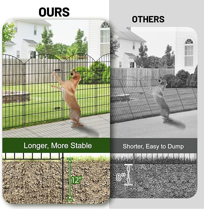 FOREHOGAR Metal Garden Fence with Gate 48in (H) x 12.7ft (L), 1 Gate+ 4 Panels Dog Fence Border Fences Animal Barrier, No Dig Garden Fencing for Yard Flower Bed Lawn Patio Outdoor, ECG4805G, Black