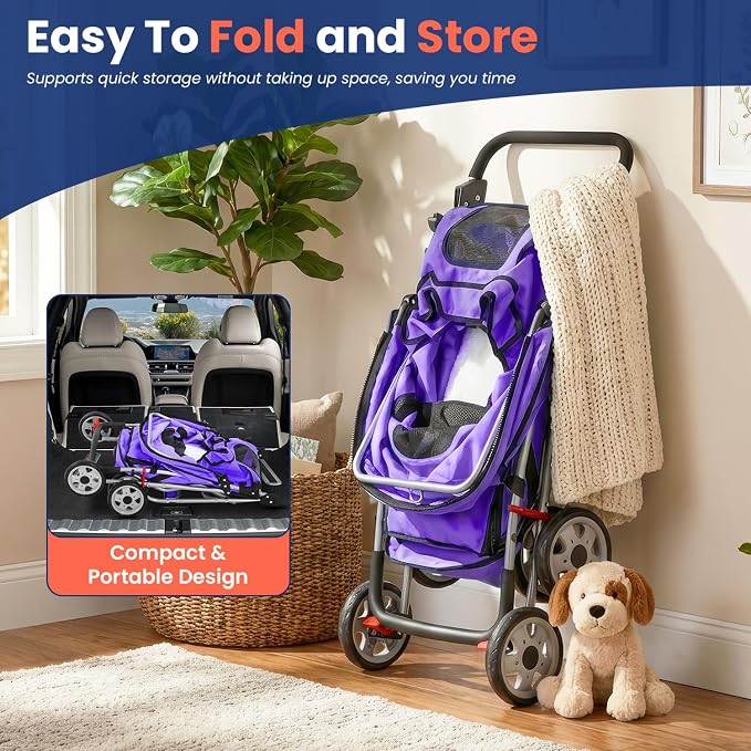 BestPet Pet Stroller Cat Dog Cage Stroller Travel Folding Carrier