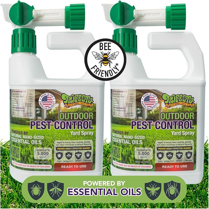 Trifecta Natural Outdoor Pest Control Yard Spray with Essential Oils | Mosquito, Ant, Flea, Tick, Gnat Killer on Contact & Repellent Treatment for Insects Bugs | Safe Around Kids & Pets | 32oz -2 Pack