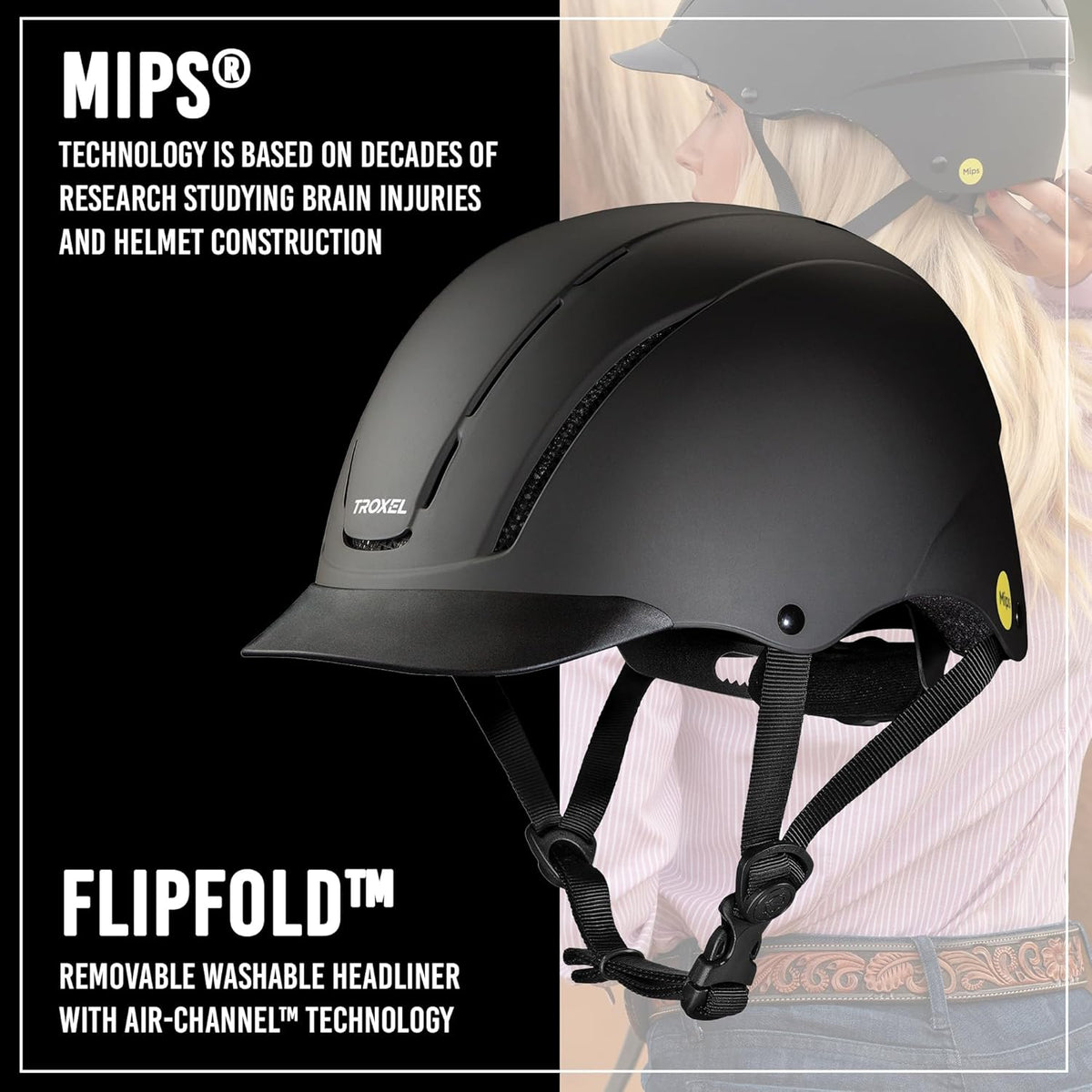 Troxel Spirit MIPS Technology Full Coverage Horse Riding Helmet, Horseback Riding Gear for Equestrians, Extra Small/Youth (6-1/4-6-1/2), Black Duratec