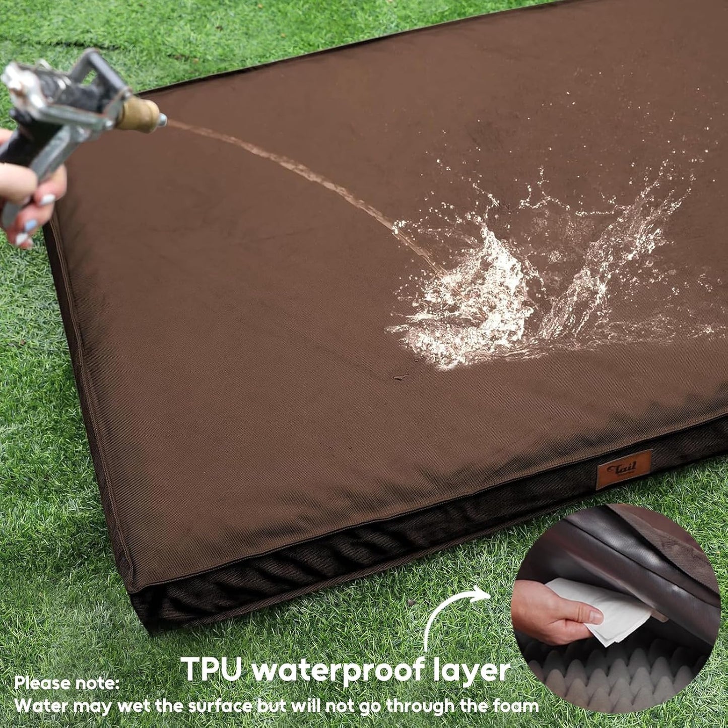 Outdoor Dog Bed Waterproof, Outside Cooling Dog Bed for Medium Dogs, Orthopedic Egg Foam Pet Bed with Removable Washable Oxford Cover, Brown