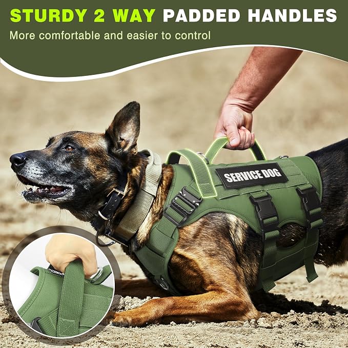 Service Dog Vest Harness for Medium Dog, Tactical Working MOLLE Vest with 10 Pet Patches, No Pull Heavy Duty Harness for Training Walking