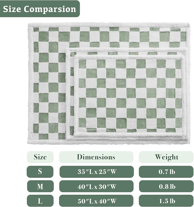 Ohocut Checkered Dog Blanket, Sage Green Jacquard Sherpa Blankets for Small Dog and Cats, Cute Aesthetic Style Fluffy Fleece Pets Blanket for Couch Protection Washable, 25"x35"