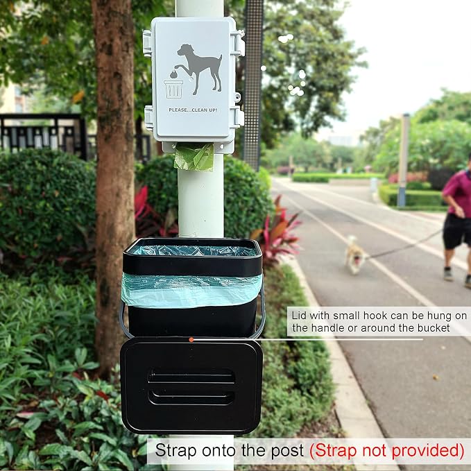 Small Dog Waste Station for Home 1.3Gallon/5L Mountable Doggie Trash Can Outdoor or Indoor Poop Bag Dispenser Wall Mounted 120 Count Pickup Bags 1 Trash Liner Roll (Mini Bucket + Dispenser + Bags)