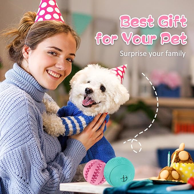 HIPPIH Dog Puzzle Toy 2 Pack, Interactive Dog Toys for Treat Dispensing, Durable Puppy Toys for Teething, Dog Treat Ball for Teeth/Slow Feeder/IQ Training/Playing, Pink-2.75‘’, Green-3.14‘’