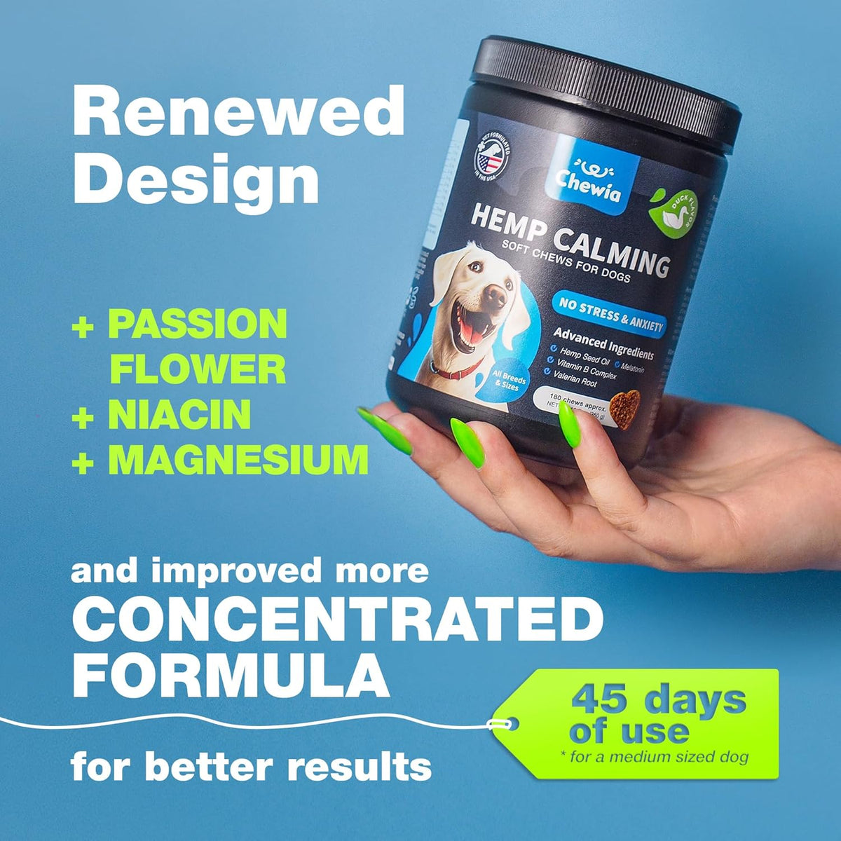 Hemp Calming Chews for Dogs Anxiety - Dog Calming Treats with Melatonin, Valerian Root, Chamomile Extract & Vitamin B Complex - Canine Chews for Vet Visits, Grooming, Travel, Thunderstorms, Fireworks