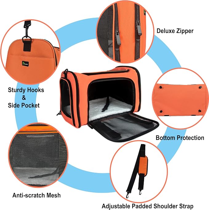 Soft Sided Carrier for Small Medium Cats Dogs,TSA Airline Approved Collapsible Travel Pet Carrier (Medium, Orange)