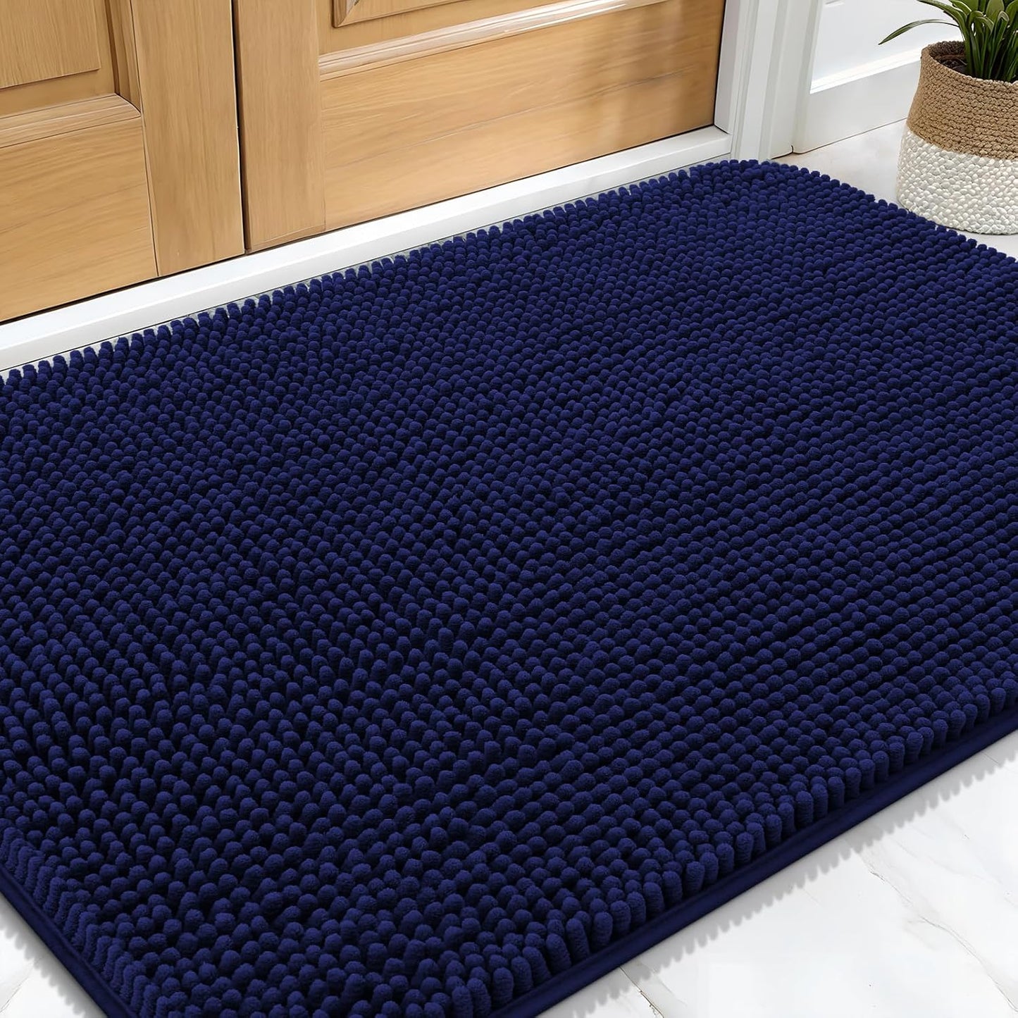 OLANLY Dog Door Mat for Muddy Paws 30x20, Absorbs Moisture and Dirt, Absorbent Non-Slip Washable Doormat, Quick Dry Chenille Mud Mat for Dogs, Entry Indoor Entryway Carpet for Inside Floor, Navy Blue