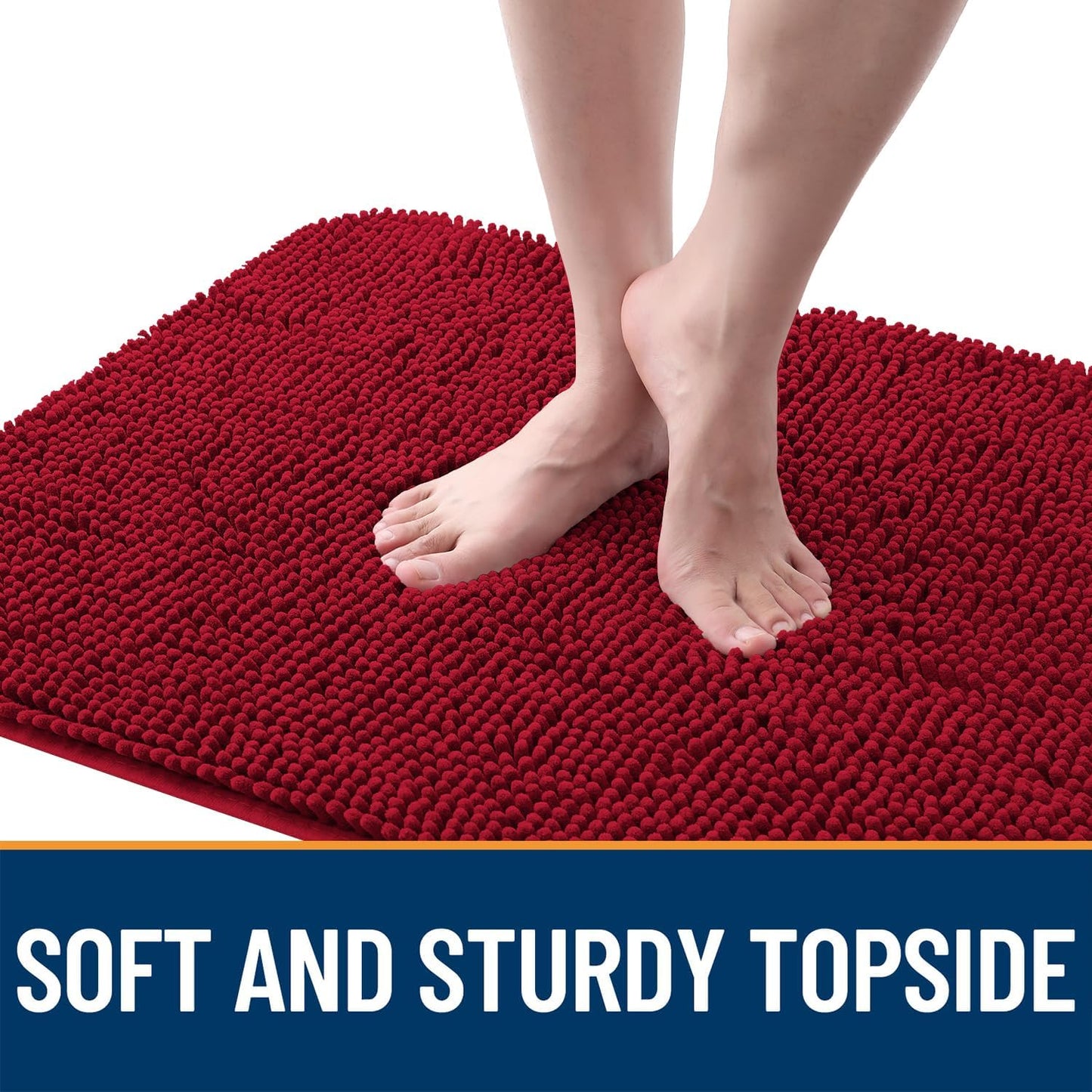 OLANLY Dog Door Mat for Muddy Paws 47x17, Absorbs Moisture and Dirt, Absorbent Non-Slip Washable Doormat, Quick Dry Chenille Mud Mat for Dogs, Entry Indoor Entryway Carpet for Inside Floor, Red