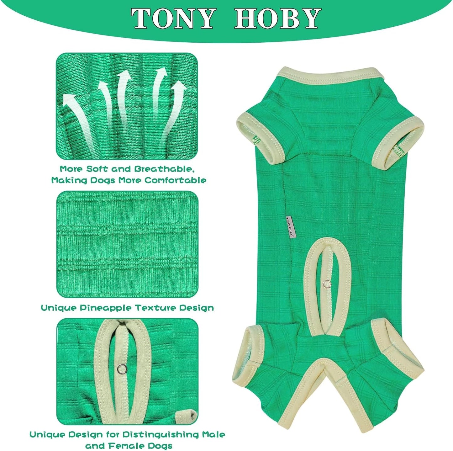 TONY HOBY Dog Pajamas, Dog Recovery Suit After Surgery, Soft Dogs Dogs Jumpsuit Shirts for Small Medium Dogs (Green, Boy, XL)