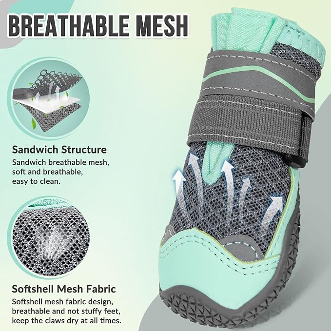 SlowTon Dog Shoes for Large Small Medium Dogs - Breathable Dog Boots for Summer Hot Pavement, Paw Protector for Outdoor Walking Winter Snow, Anti-Slip Rubber Dog Booties for Hardwood Floor (GRGY, 1)