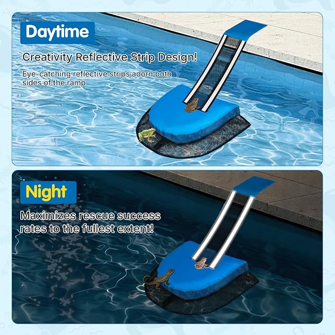 Animal Saving Escape Ramp Critters, 2Pcs Frog Saver Pads Ladder for Swimming Pools Lily Pad for Frogs Float Life Saving Wildlife Duck Creature Rescue Bridge Log Maintenance Kits（Blue）