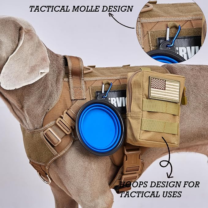 Tactical Dog Harness for Large, No Pull Adjustable Reflective MOLLE Service Dog Harness with Do Not Pet Patches, Military K9 German Shepherd Dog Vest for Training Walking Hunting Brown