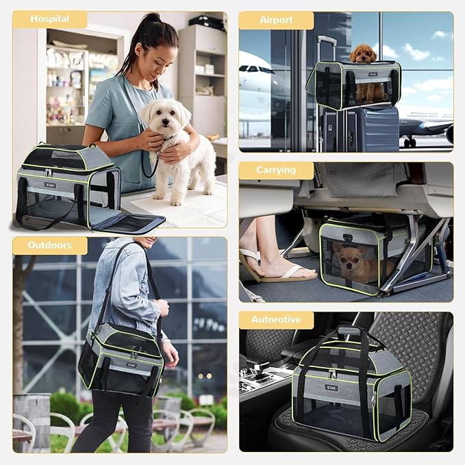 Lekereise Top-Expandable Pet Carrier 17x11x9.5 Inch Alaska Hawaiian Airline Approved Soft Sided Underseat to 12lbs Travel Carriers for Small Dogs and Cats with Locking Safety Zippers Anti-Scratch Mesh